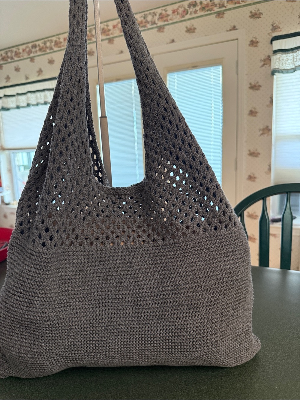 Hand-Knit Crochet Shoulder Bag in Gray NWOT - Picture 2 of 3